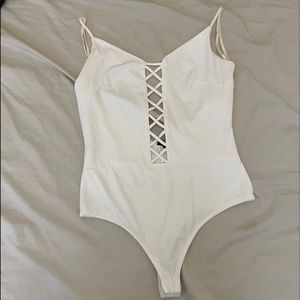 White Criss cross front bodysuit